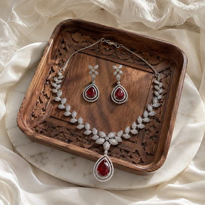 Ruby drop American diamond Necklace set