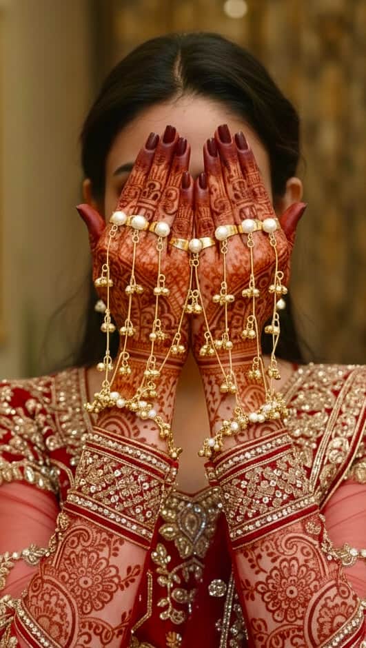 Golden Ghungroo Brass Hathphool | Hand Jewelry