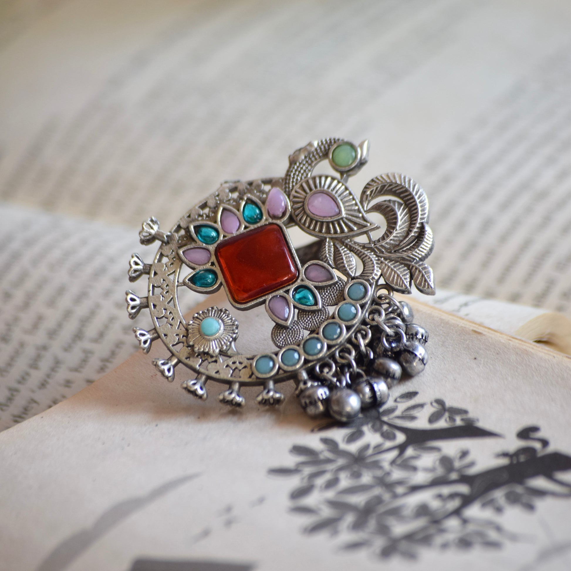 Fusion Ring oxidised German silver Rings saree kurta Bloom - By Sushmita India Navratri Diwali Ganpati holi Eid