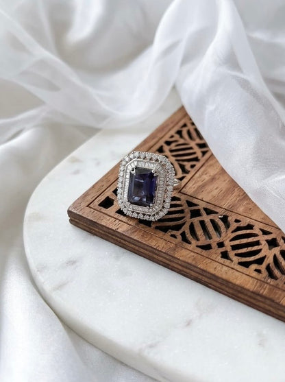 Rhodium Plated Zirconia Studded American diamond adjustable Ring| Hand Jewelry oxidised German silver Rings saree kurta Bloom - By Sushmita India Navratri Diwali Ganpati holi Eid