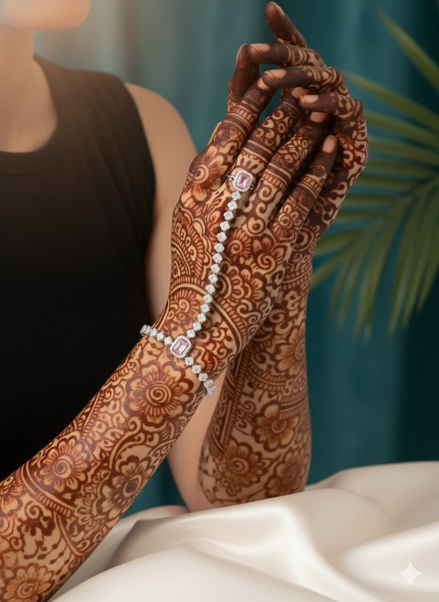 Rhodium Plated Zirconia Studded Fashionable Hath Phool