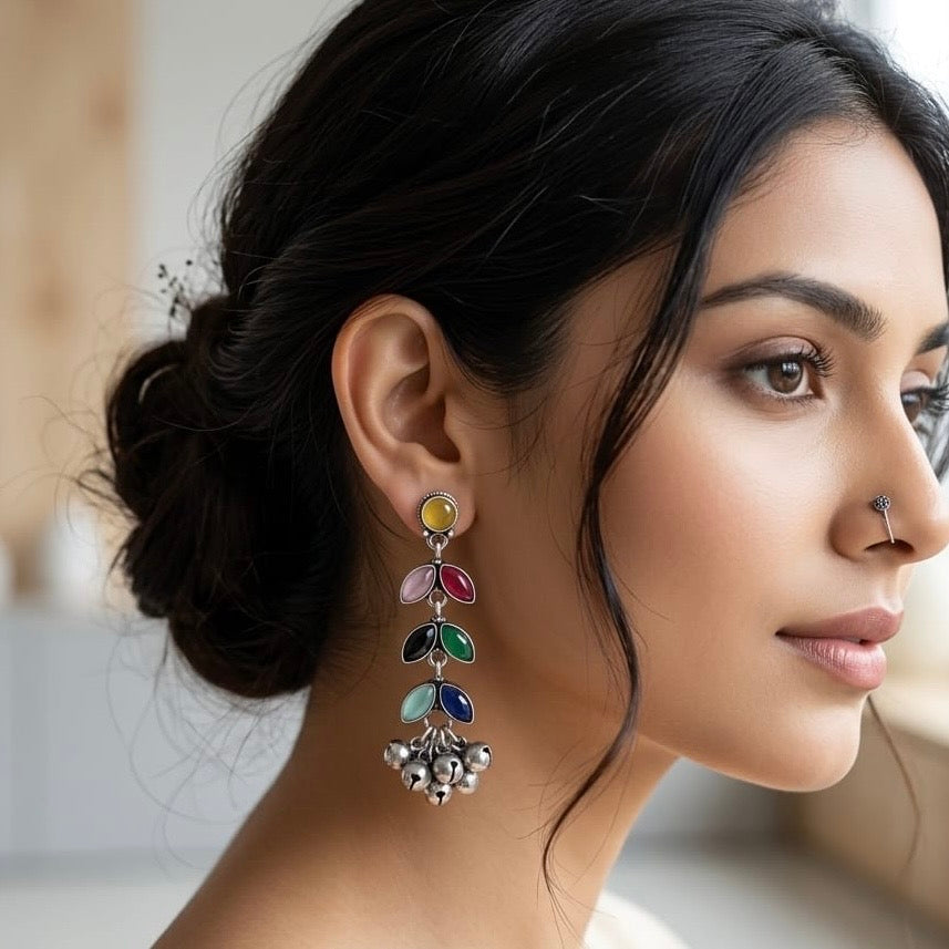 Zircon stone Jhumka Collection | German Silver Earrings