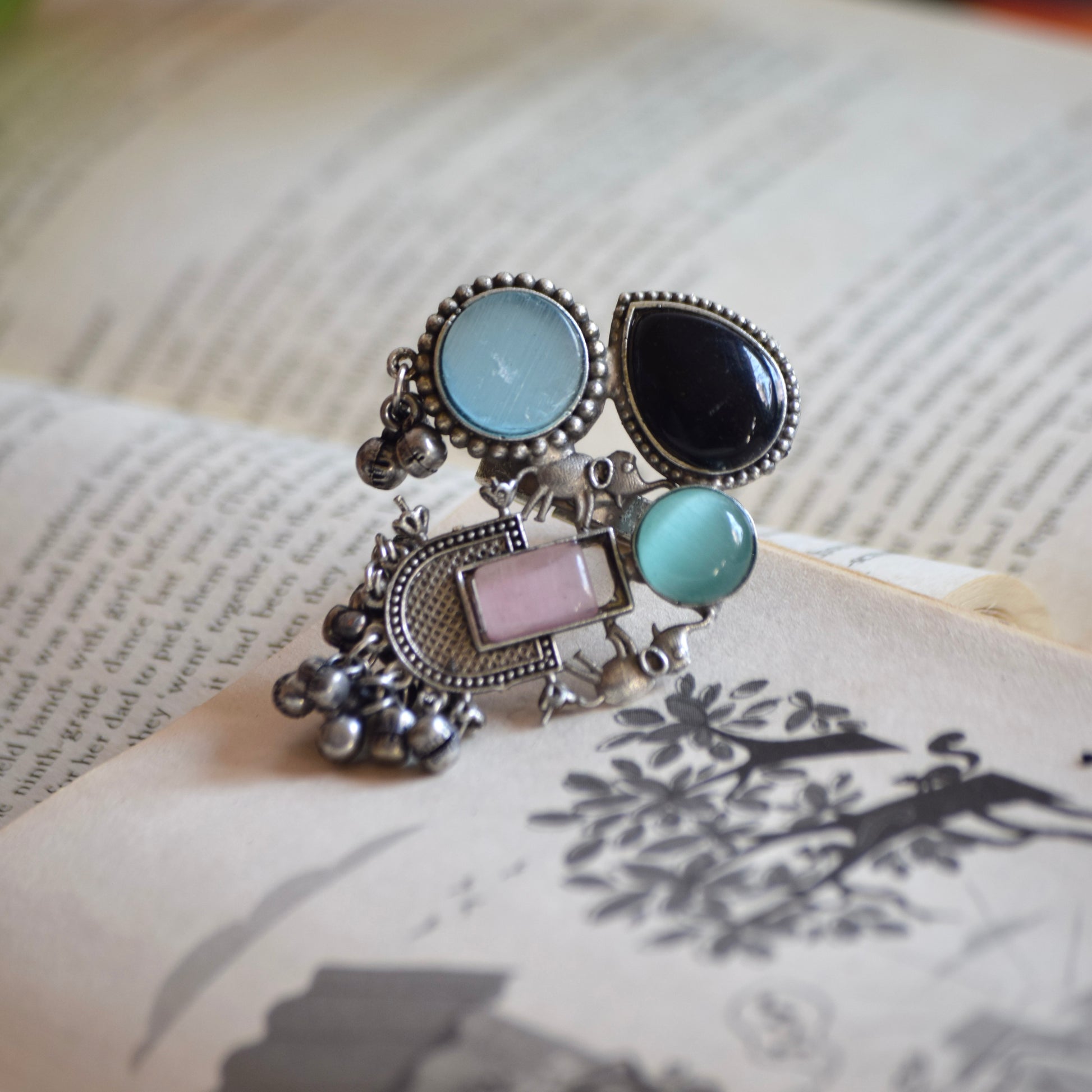 Fusion Ring oxidised German silver Rings saree kurta Bloom - By Sushmita India Navratri Diwali Ganpati holi Eid