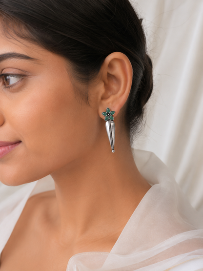 Green Stone flower Earrings