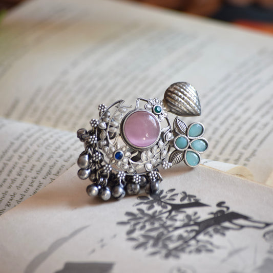 Fusion Ring Default Title oxidised German silver Rings ethnic statement jewellery for saree kurta lehengas outfits by Bloom - By Sushmita India
