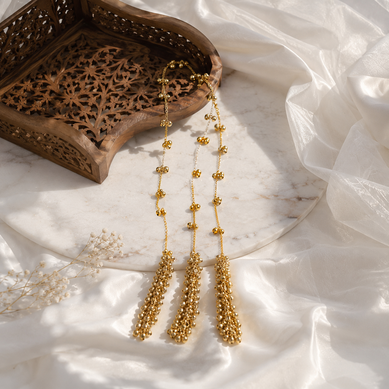 Hair Accessory | golden ghungru Paranda oxidised German silver saree kurta Bloom - By Sushmita India Navratri Diwali Ganpati holi Eid