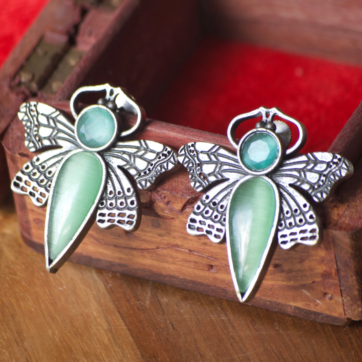 Butterfly Monalisa Stone silver earrings - Bloom - By Sushmita