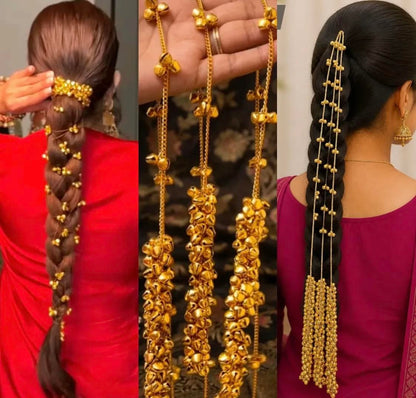 Hair Accessory | golden ghungru Paranda oxidised German silver saree kurta Bloom - By Sushmita India Navratri Diwali Ganpati holi Eid