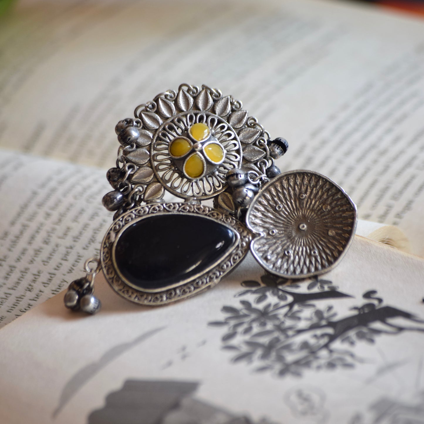 Fusion Ring oxidised German silver Rings saree kurta Bloom - By Sushmita India Navratri Diwali Ganpati holi Eid