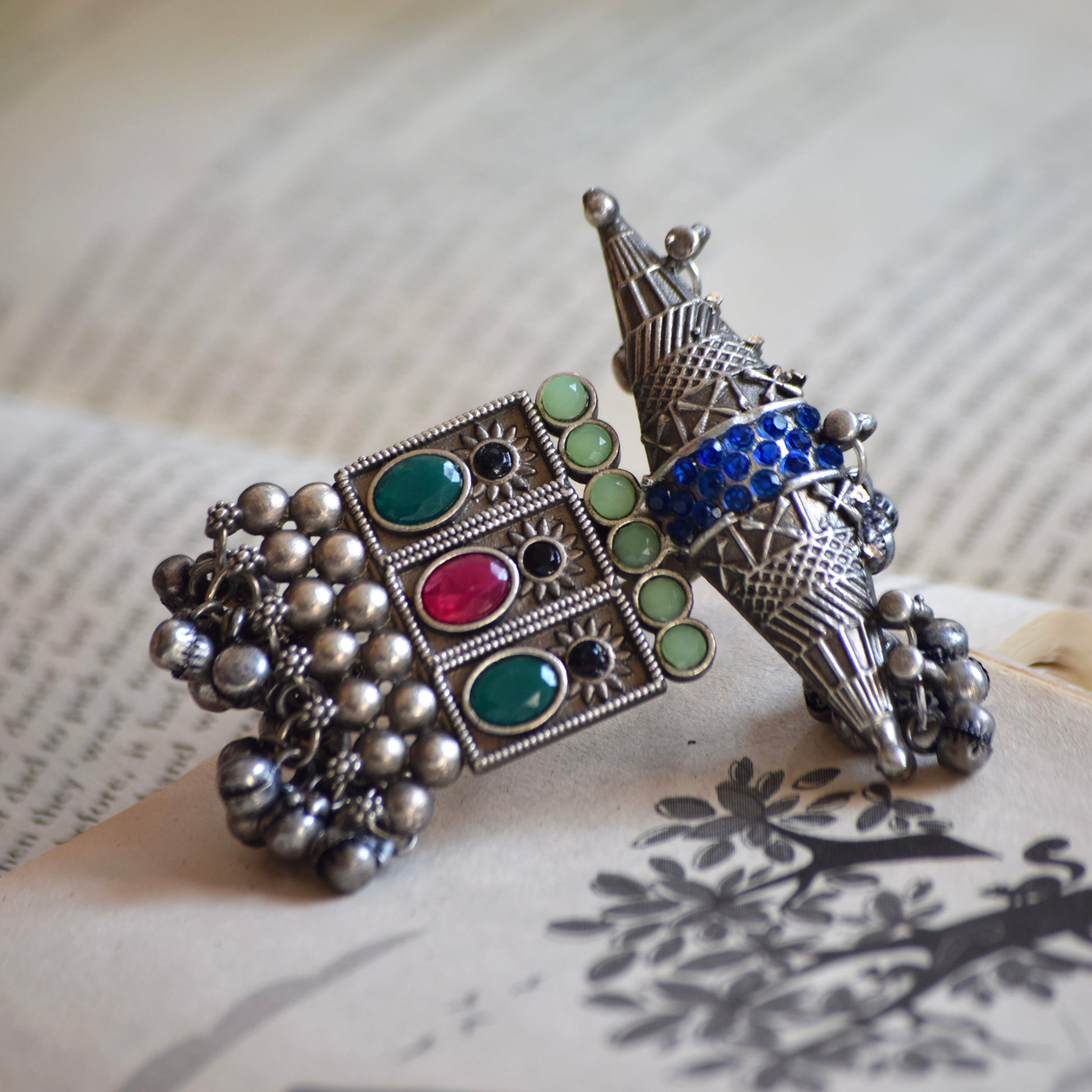 Fusion Ring oxidised German silver Rings saree kurta Bloom - By Sushmita India Navratri Diwali Ganpati holi Eid