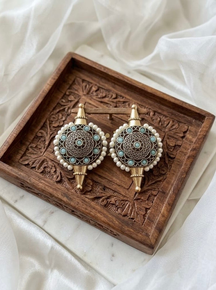 Monalisa stone Statement light-weighted  Silver Earrings