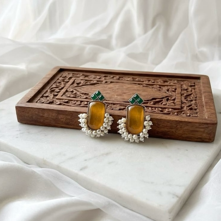 Monalisa stone Statement light-weighted  Silver Earrings