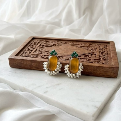 Monalisa stone Statement light-weighted  Silver Earrings