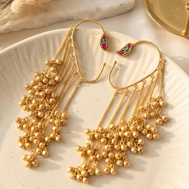 Suparna  | gold plated tassel ear cuffs | ghungru Earrings
