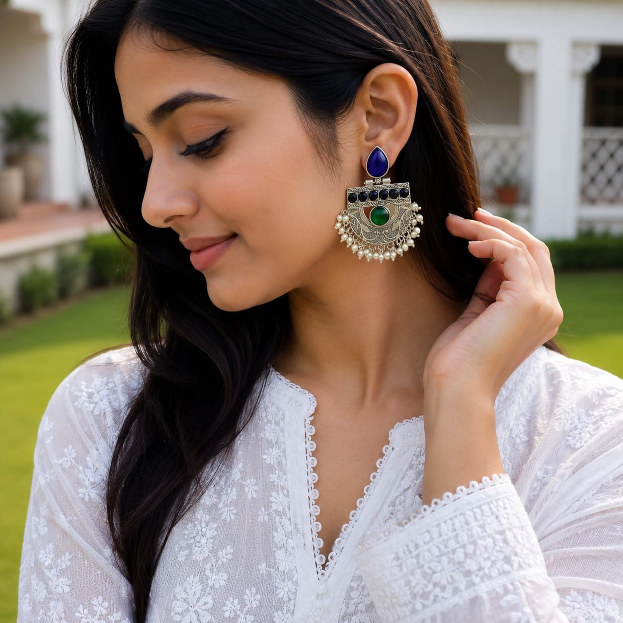 Monalisa stone Statement light-weighted  Silver Earrings