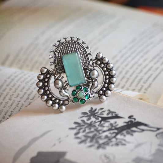 Fusion Ring Default Title oxidised German silver Rings ethnic statement jewellery for saree kurta lehengas outfits by Bloom - By Sushmita India