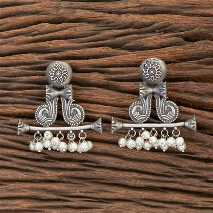 Antique silver lookalike Earrings with white pearls - Bloom - By Sushmita