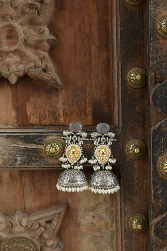 PATRIKA | Monalisa Stone silver Jhumka with white pears