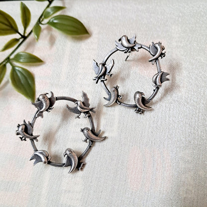 Silver Dancing bird Hoop with Studs Earrings