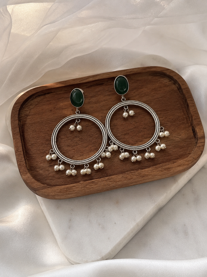 Chaandbaali | Monalisa stone Statement light-weighted  Silver Earrings