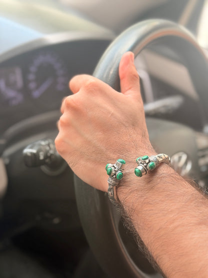 German Oxidised Silver Tribal Kada with Stone Antique Design Indian Kada Bangle Bracelet for Men & Women
