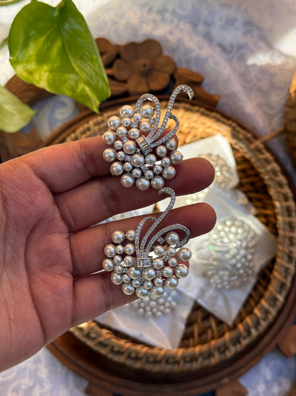 Guldasta 💐 | American Diamond earrings oxidised German silver Earrings saree kurta Bloom - By Sushmita India Navratri Diwali Ganpati holi Eid