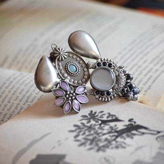 Fusion Ring oxidised German silver Rings saree kurta Bloom - By Sushmita India Navratri Diwali Ganpati holi Eid