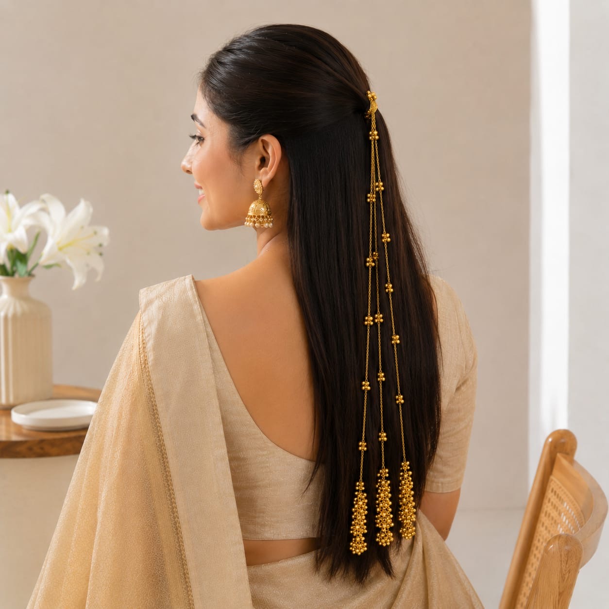 Hair Accessory | golden ghungru Paranda oxidised German silver saree kurta Bloom - By Sushmita India Navratri Diwali Ganpati holi Eid