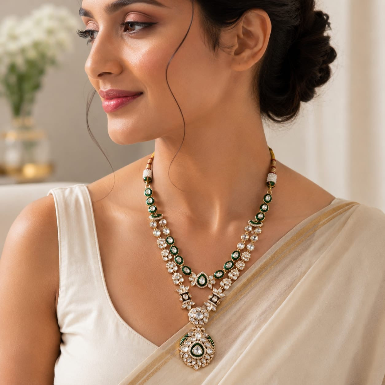 meraaki - heritage 18k gold plated kundan necklace set