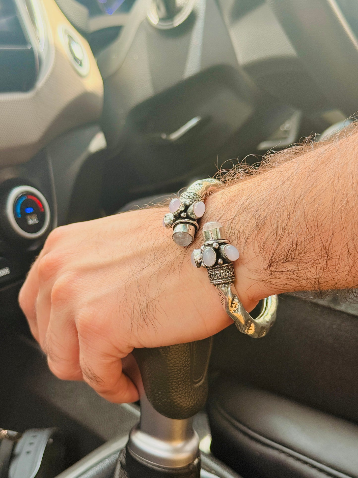 German Oxidised Silver Tribal Kada with Stone Antique Design Indian Kada Bangle Bracelet for Men & Women