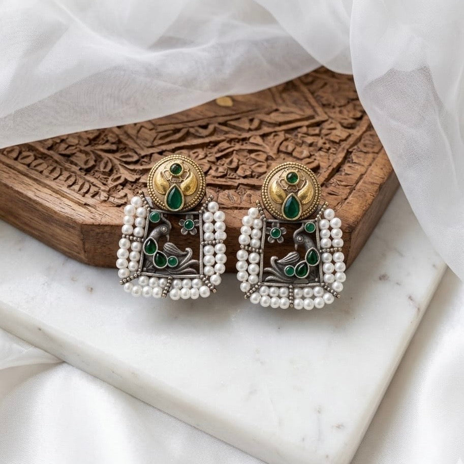 Monalisa stone Statement light-weighted  Silver Earrings