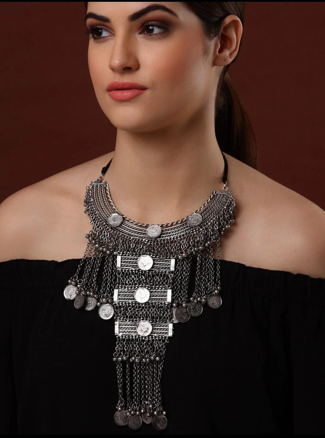 Silver statement necklace set