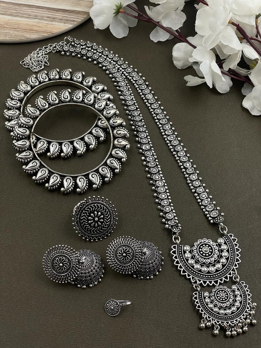 5-Piece Silver Necklace Combo Set - Bloom - By Sushmita