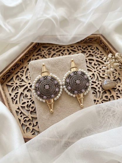 Monalisa stone Statement light-weighted  Silver Earrings