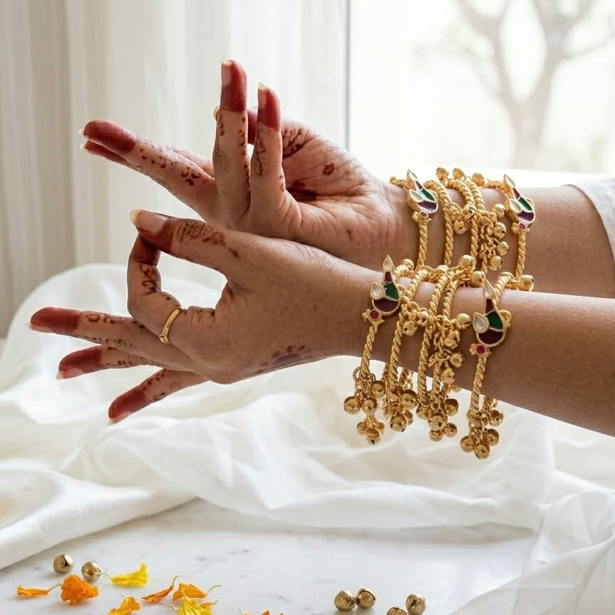 Gold plated kashmiri ghungroo Bangles / kada with multicolor stones (openable)