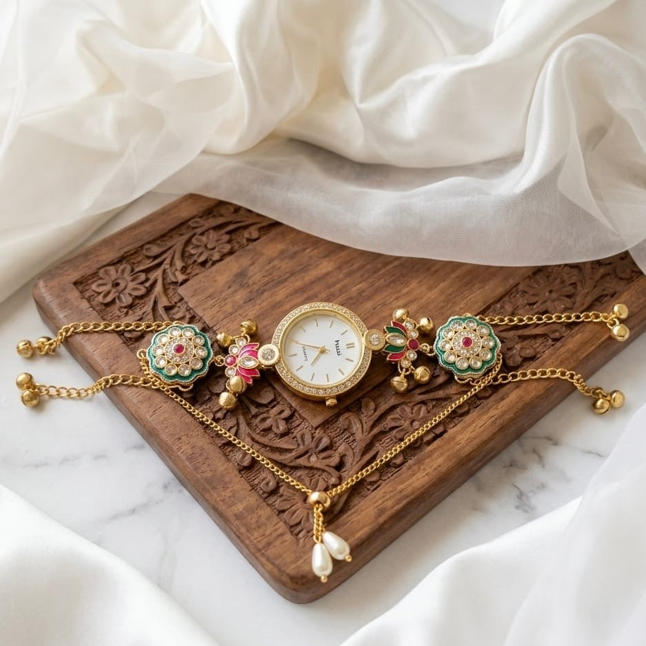Kundan designed Watch | hand Jewelry