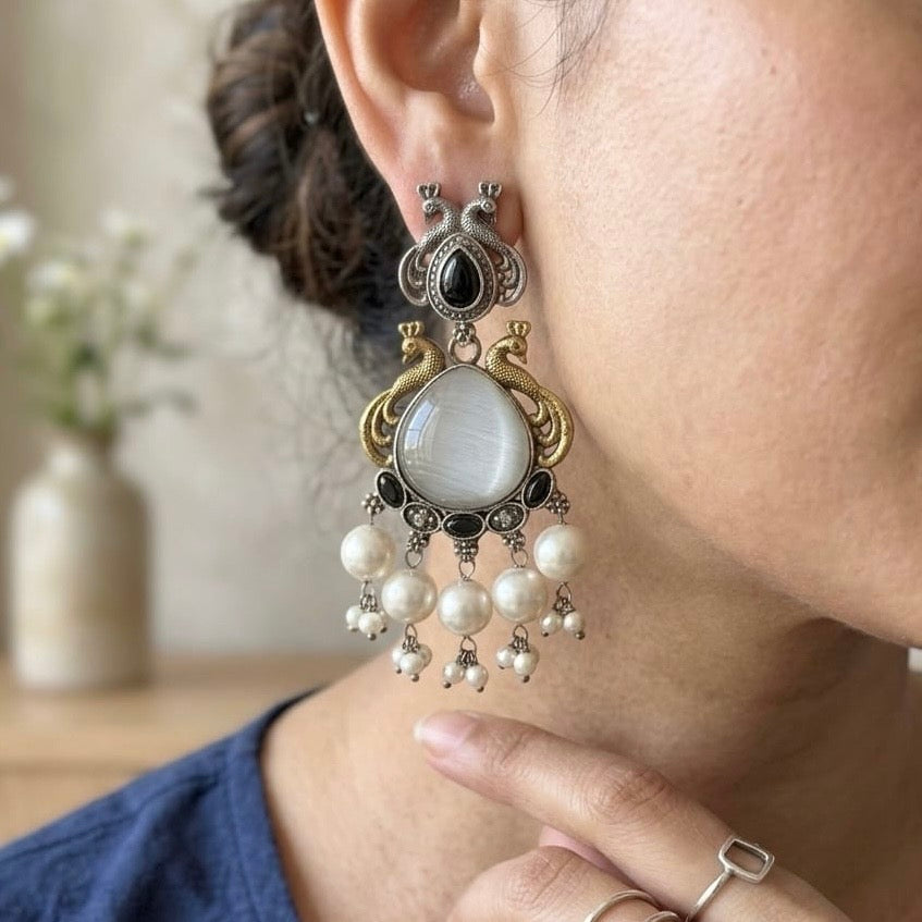 Monalisa stone Statement light-weighted  Silver Earrings