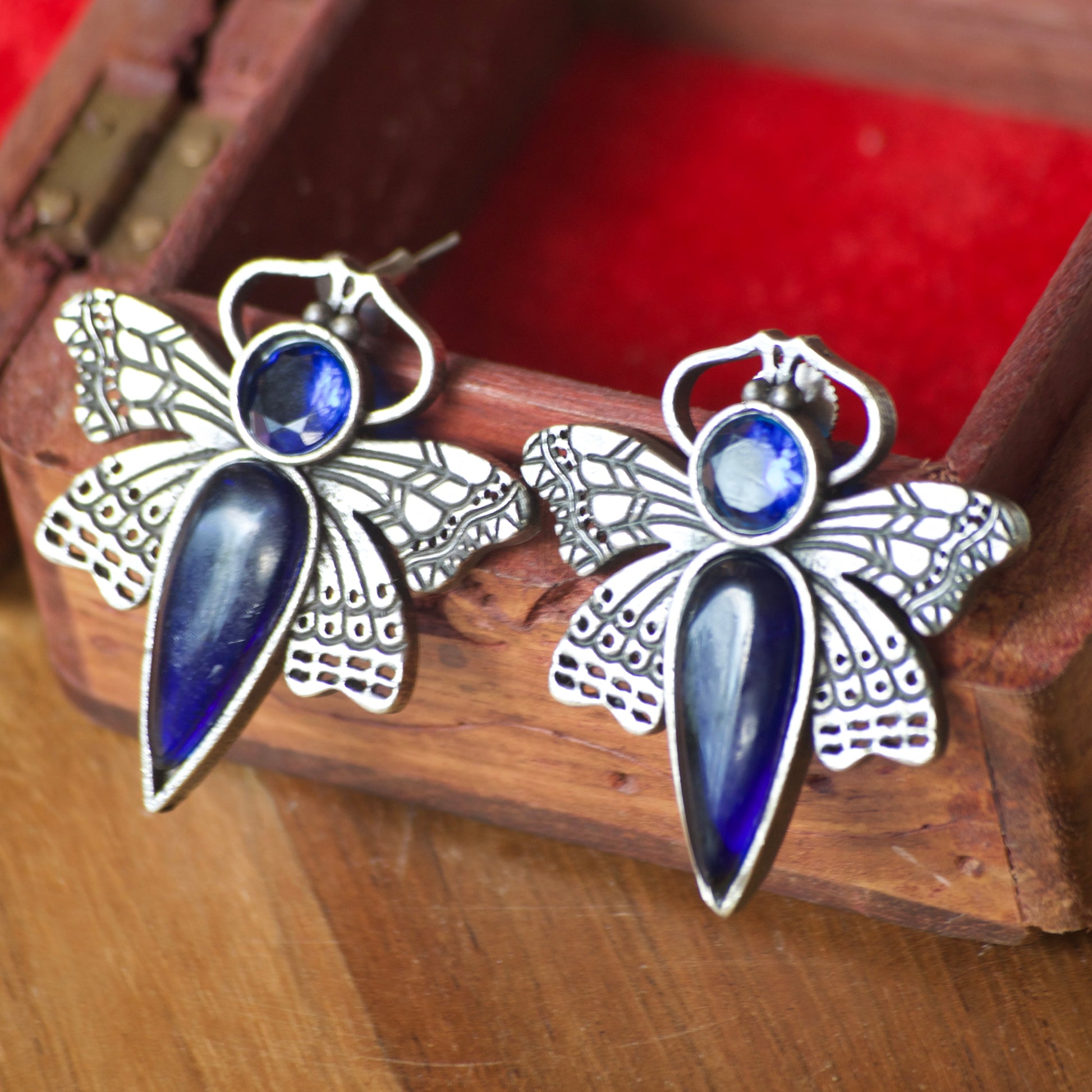 Butterfly Monalisa Stone silver earrings - Bloom - By Sushmita