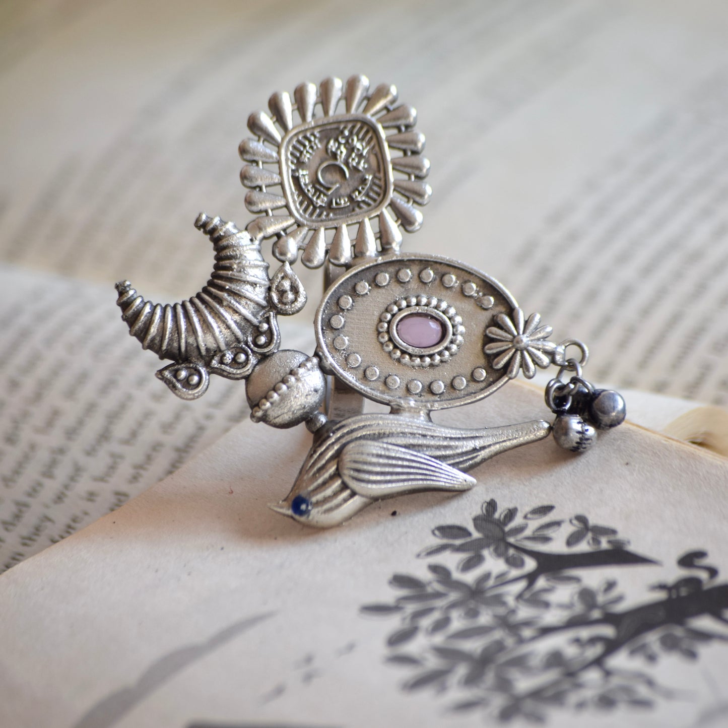 Fusion Ring oxidised German silver Rings saree kurta Bloom - By Sushmita India Navratri Diwali Ganpati holi Eid