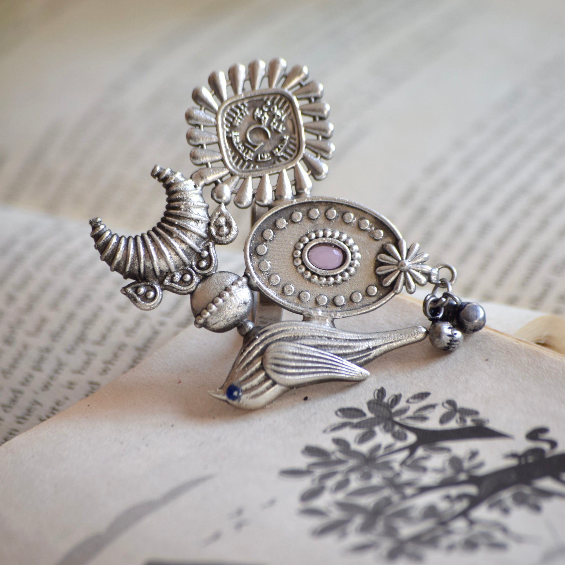 Fusion Ring oxidised German silver Rings saree kurta Bloom - By Sushmita India Navratri Diwali Ganpati holi Eid