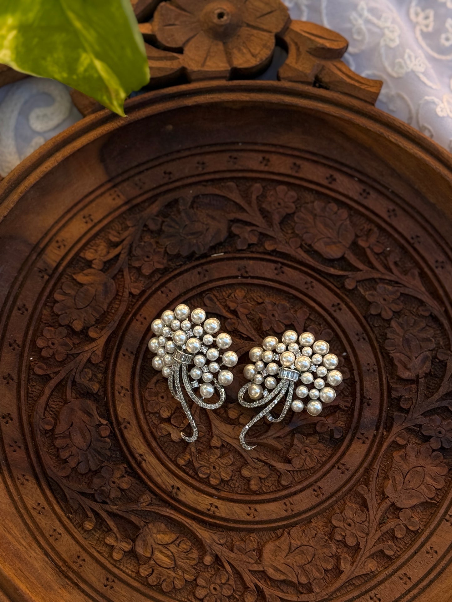 Guldasta 💐 | American Diamond earrings oxidised German silver Earrings saree kurta Bloom - By Sushmita India Navratri Diwali Ganpati holi Eid