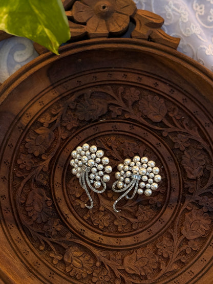Guldasta 💐 | American Diamond earrings oxidised German silver Earrings saree kurta Bloom - By Sushmita India Navratri Diwali Ganpati holi Eid