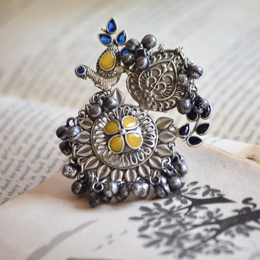 Fusion Ring oxidised German silver Rings saree kurta Bloom - By Sushmita India Navratri Diwali Ganpati holi Eid