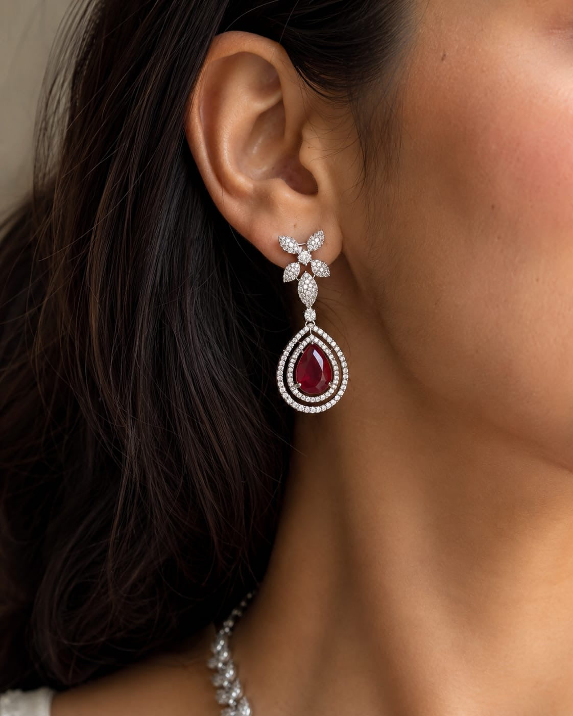 Ruby drop American diamond Necklace set