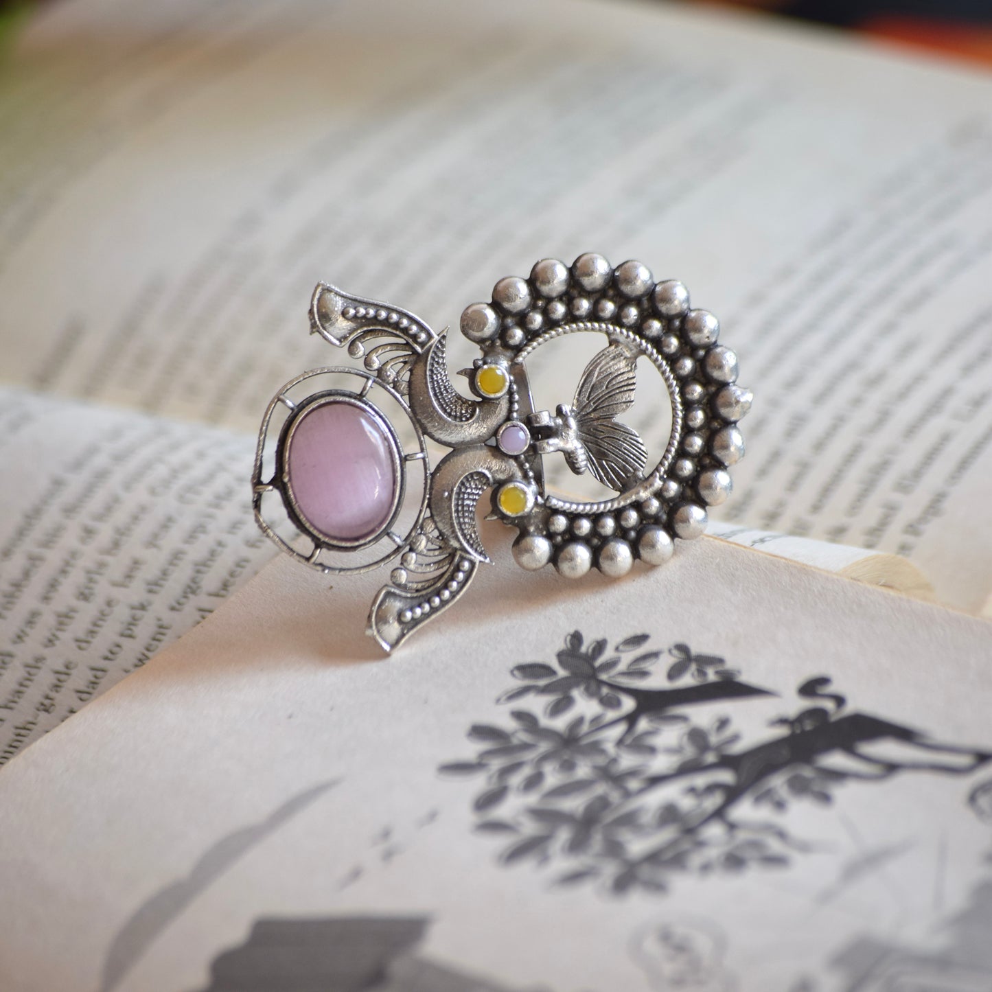 Fusion Ring Default Title oxidised German silver Rings ethnic statement jewellery for saree kurta lehengas outfits by Bloom - By Sushmita India