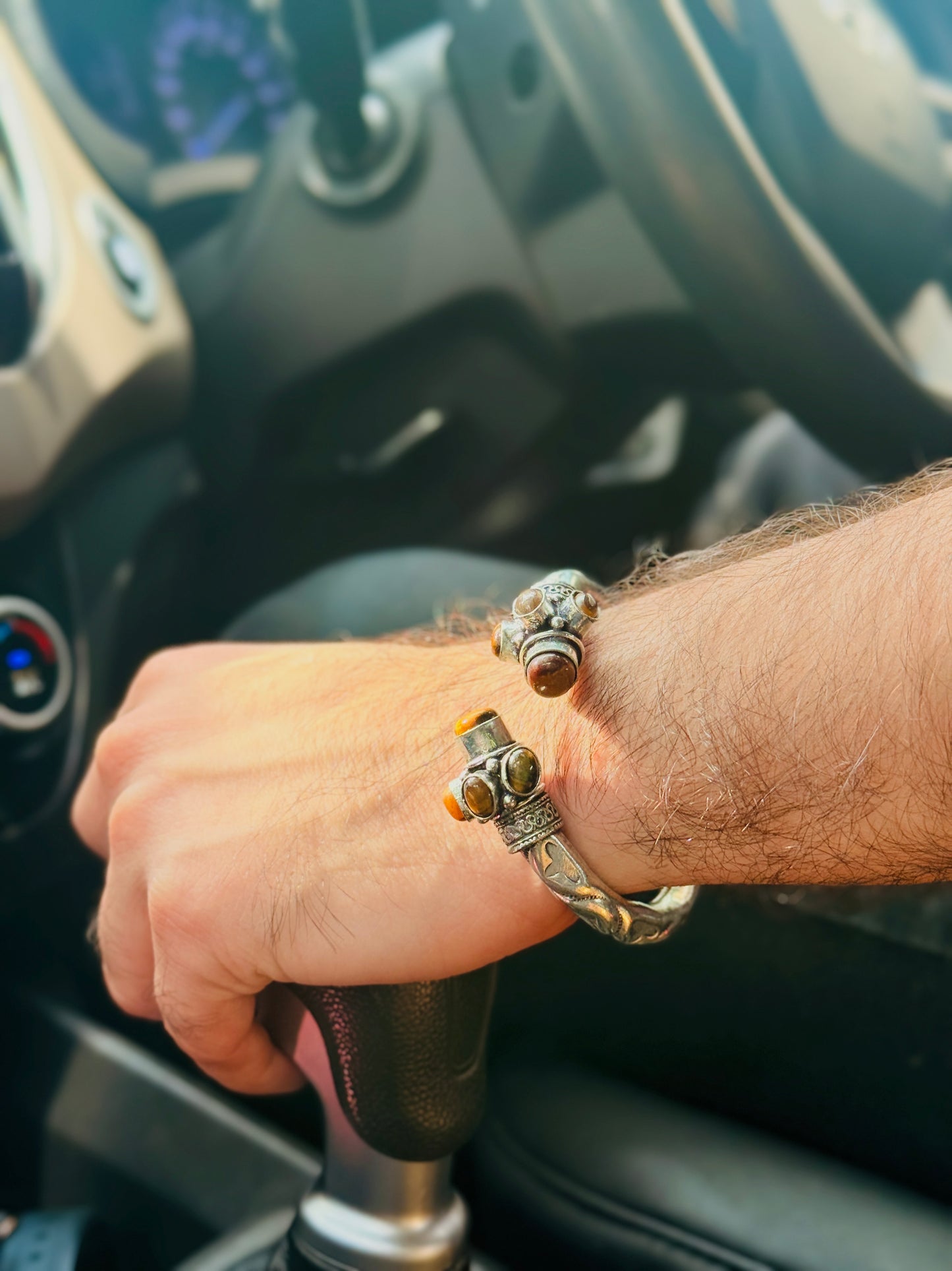 German Oxidised Silver Tribal Kada with Stone Antique Design Indian Kada Bangle Bracelet for Men & Women