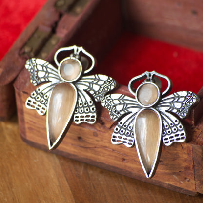 Butterfly Monalisa Stone silver earrings - Bloom - By Sushmita