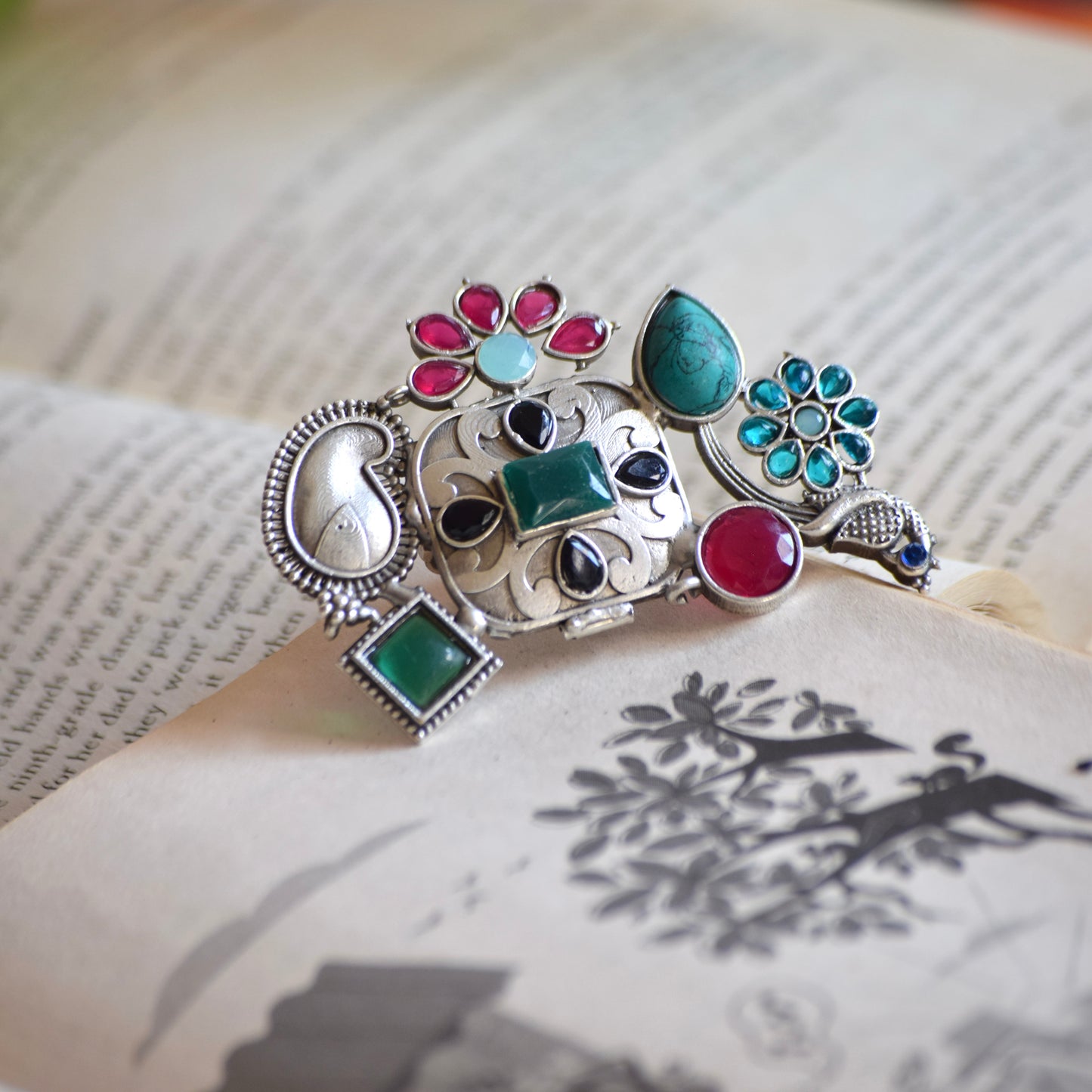 Fusion Ring oxidised German silver Rings saree kurta Bloom - By Sushmita India Navratri Diwali Ganpati holi Eid