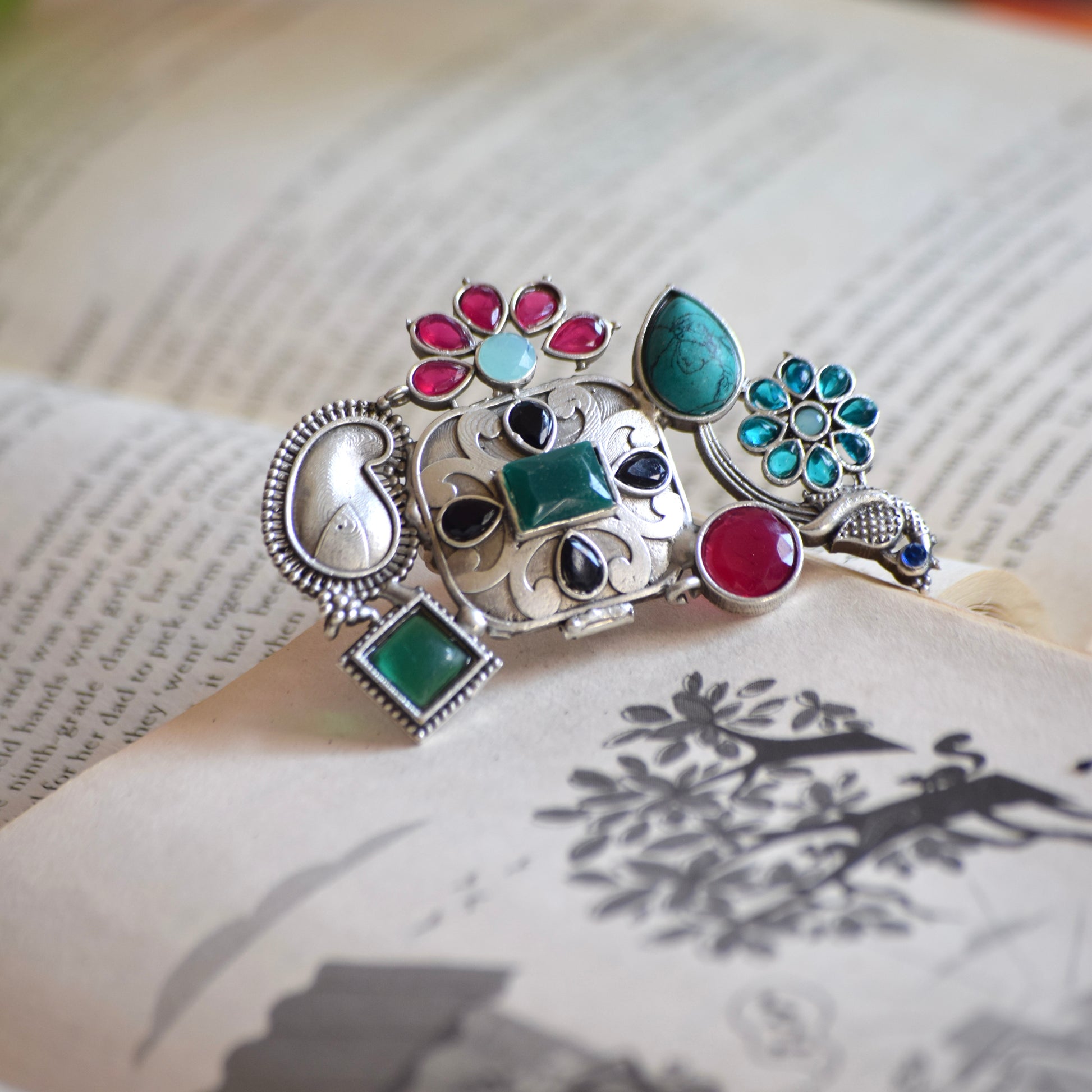 Fusion Ring oxidised German silver Rings saree kurta Bloom - By Sushmita India Navratri Diwali Ganpati holi Eid