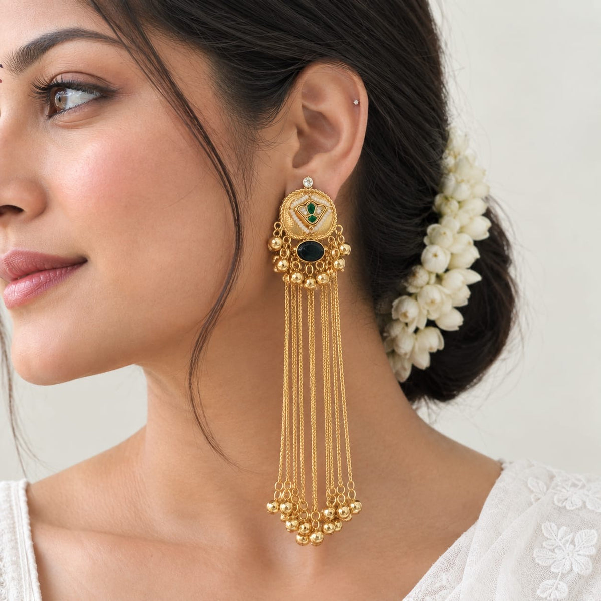 Kashmiri Jhumka with tassels | Golden Ghungru tassel Jhumka Earrings